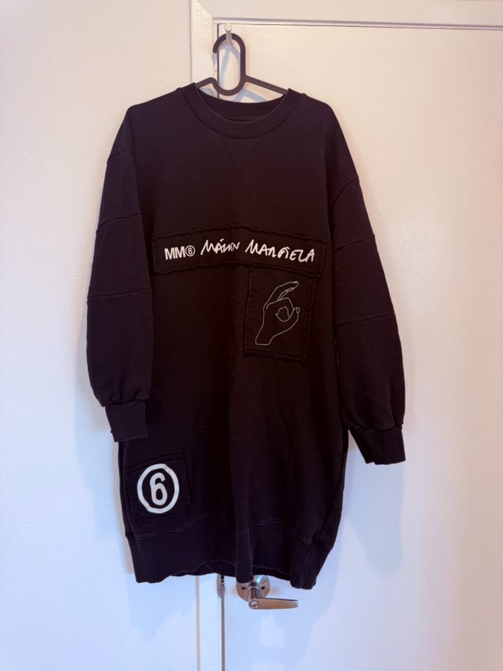 MM6 Maison Margiela Girls Black Hand Logo Sweatshirt Dress — Size 16Y